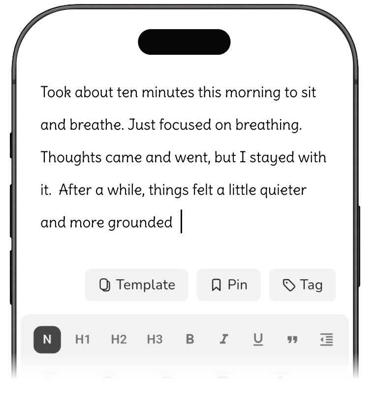 Phone showing journaling app
